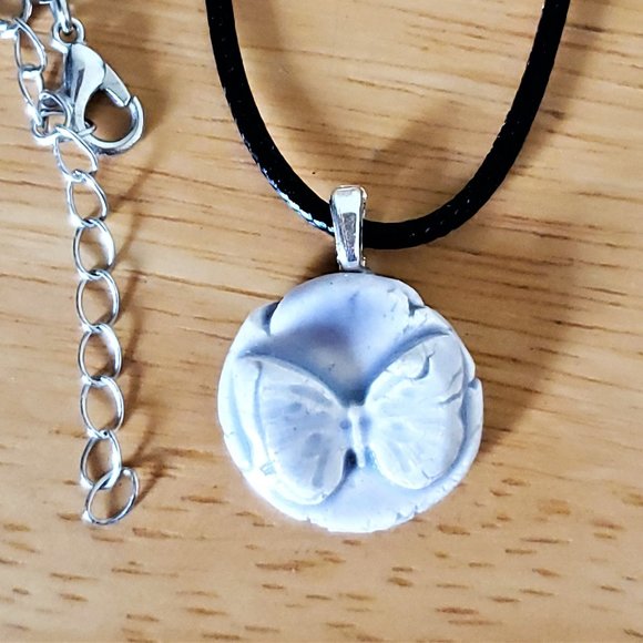 Handmade Ceramic Lilac Butterfly Pendant Necklace - Picture 6 of 12